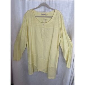 Soft Surroundings NWOT Women's 2X Yellow Linen Blend Button Front Tunic Top